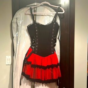 Red & Black Lace Trim Mini Dress